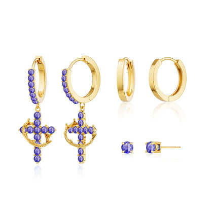 Tewiky Colorful Crown Cross Earrings For Women Dainty CZ Cross Pendant Earrings Hypoallergenic Non Tarnish Earrings Trendy Jewelry Christian Gift For Girls For Easter