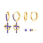 Tewiky Colorful Crown Cross Earrings For Women Dainty CZ Cross Pendant Earrings Hypoallergenic Non Tarnish Earrings Trendy Jewelry Christian Gift For Girls For Easter