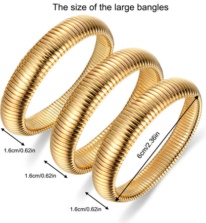 Women's 14K Gold Plated Chunky Bracelet Stacks (3PCS) - 17KM Waterproof Non-Tarnish Jewelry for Women, High Quality Exquisite Summer Accessory Gifts, Sohochic Costume Bracelets & Bangles
