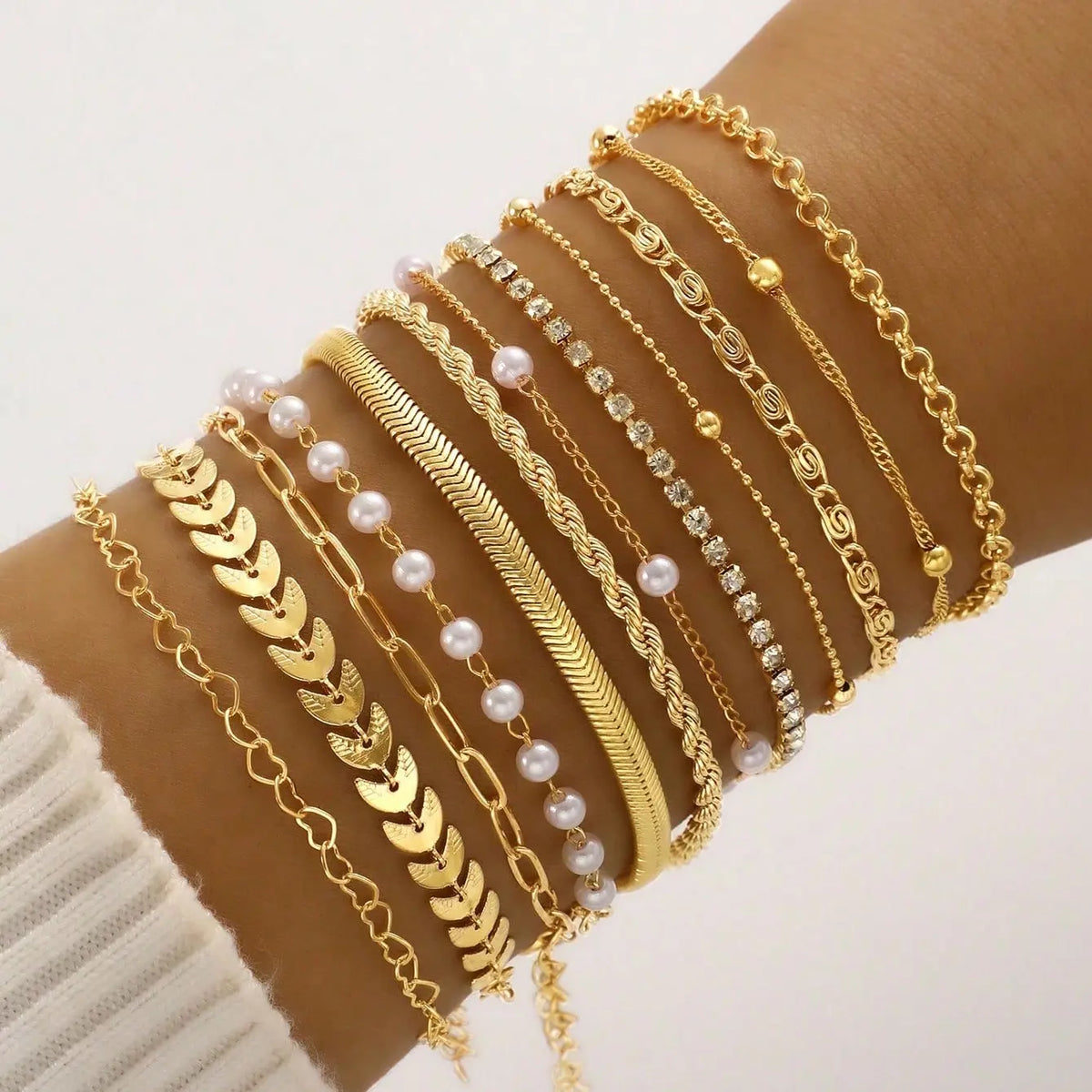 Women's Vintage Geometric Stacking Bracelets Unisex Jewelry - 5/11/18 Pcs, 11pcs Mix with Braided Pearls, Crystal Beaded Bracelet, Multi-Layered Zinc Alloy Accessories for Daily Casual Wear