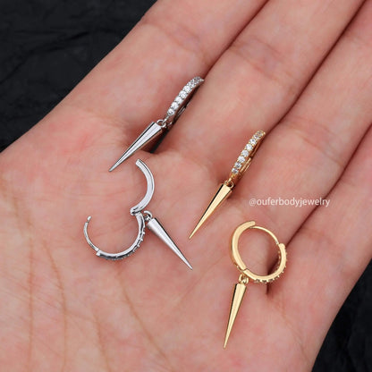 OUFER 20G 2PCS CZ Rhinestone Silver Spike Dangle Earring Set - 316L Stainless Steel Body Jewelry, Funky Unique Unisex Women's Fashion Accessories