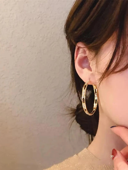 Women's Rhinestone Hoop Earrings, Fashionable Hoop Earrings, Elegant Hollow Out Design, Perfect for Daily Wear, Parties & Vacations, Fashionable Jewelry, Earrings Hoops