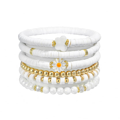 GOOJIDS Surfer Heishi Clay Bead Bracelets for Women Bohemian Stackable Gold Plated Beaded Stretch Bracelets Elastic Layering Friendship Bracelets Set Boho Jewelry