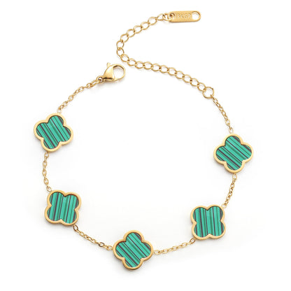 AIPPK 18K Gold Plated Clover Lucky Bracelet for Women White/Black/Red/Green Flower Four Leaf Link Bracelets Trendy Jewelry Gifts for Women