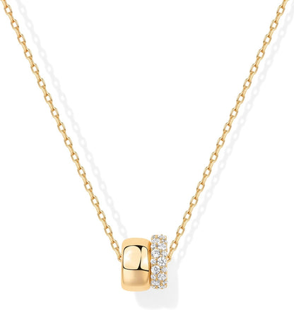 PAVOI 14K Gold Plated Pendant Necklace for Women, CZ Rondelle Pendants