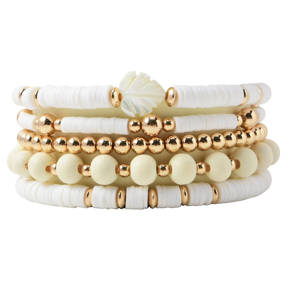 GOOJIDS Surfer Heishi Clay Bead Bracelets for Women Bohemian Stackable Gold Plated Beaded Stretch Bracelets Elastic Layering Friendship Bracelets Set Boho Jewelry