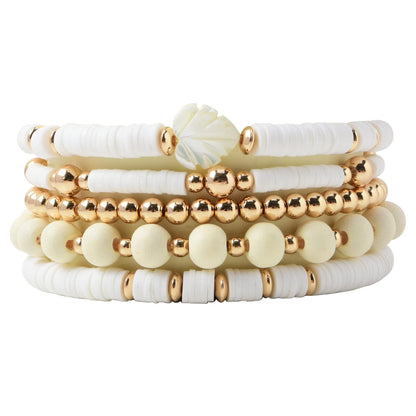 GOOJIDS Surfer Heishi Clay Bead Bracelets for Women Bohemian Stackable Gold Plated Beaded Stretch Bracelets Elastic Layering Friendship Bracelets Set Boho Jewelry