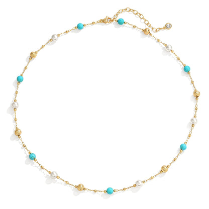 MTMY Beaded Necklaces for Women 14K Gold Plated Dainty Colorful Green/Rose Beaded Pearl Choker Necklace Delicate Boho Choker Necklace Jewelry Gift