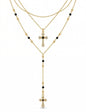4PCS Layered Gold Cross Necklaces for Women Trendy, Bohemian Bead Pearl Y Long Pendant Necklace Set, Vintage Rosary Necklace Stack Adjustable Length