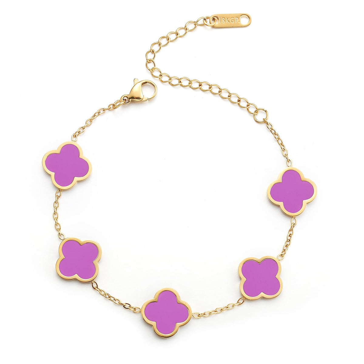 AIPPK 18K Gold Plated Clover Lucky Bracelet for Women White/Black/Red/Green Flower Four Leaf Link Bracelets Trendy Jewelry Gifts for Women