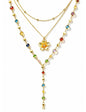 4PCS Layered Gold Cross Necklaces for Women Trendy, Bohemian Bead Pearl Y Long Pendant Necklace Set, Vintage Rosary Necklace Stack Adjustable Length