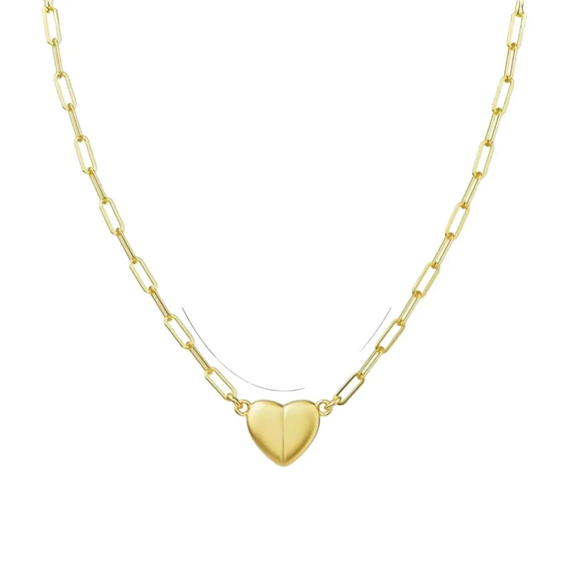 Gold Heart Necklace for Women 3D Puffy Love Pendant Stainless Steel Paperclip Link Chain Minimalist Layering Aesthetic Trendy Jewelry Gift