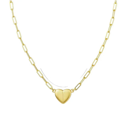 Gold Heart Necklace for Women 3D Puffy Love Pendant Stainless Steel Paperclip Link Chain Minimalist Layering Aesthetic Trendy Jewelry Gift