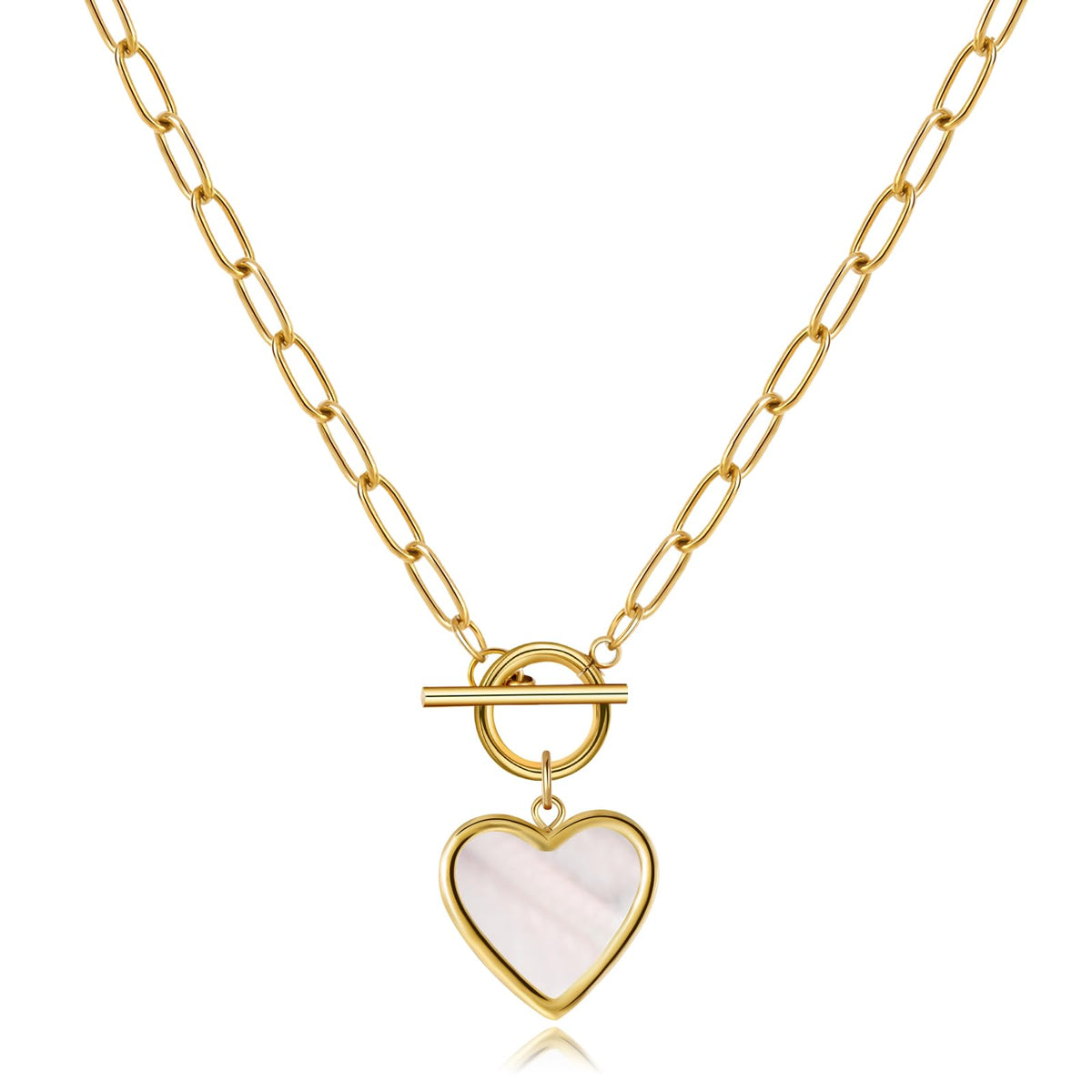 18K Gold Necklace for Women Trendy White Natural Shells Toggle Clasp