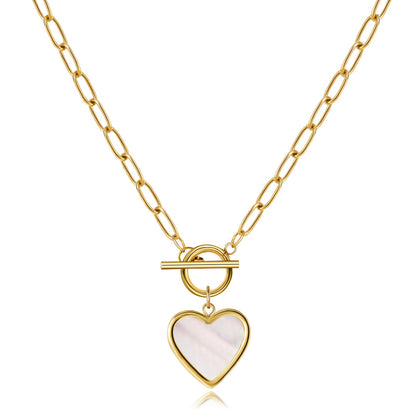 18K Gold Necklace for Women Trendy White Natural Shells Toggle Clasp