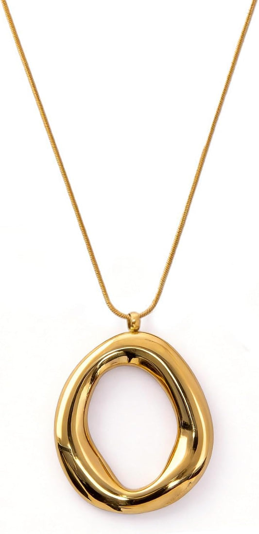 18K Gold Plated Irregular Pendant Chunky Statement Necklace for Women