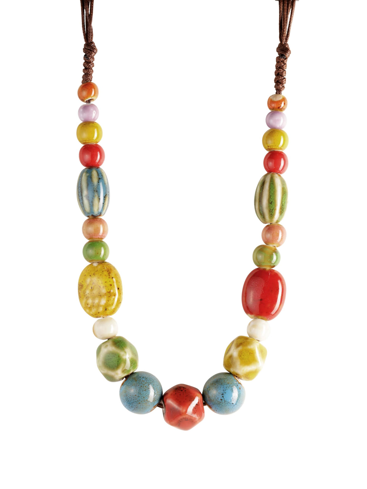 MINACHI Hippie Boho Colorful Ceramic Round Beads Strand Necklace, Bohemian Fashion Statement Jewelry Gift for Women