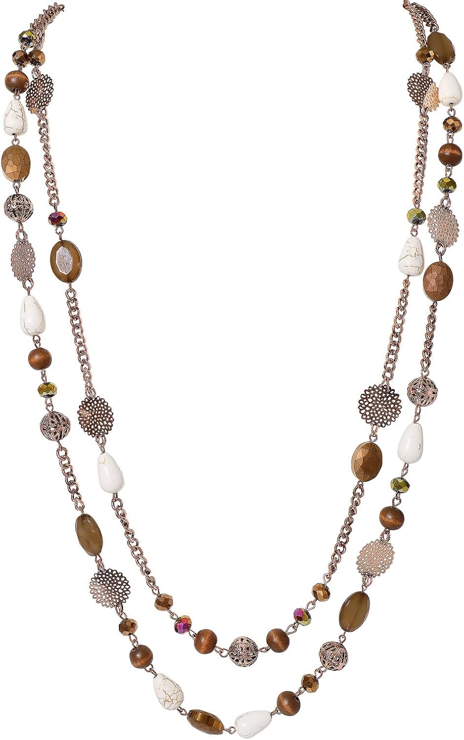Bocar Long Necklaces for Women Trendy, Boho Layered Crystal Beaded Collar Necklaces for Women, Fashion Statement Necklaces Jewelry