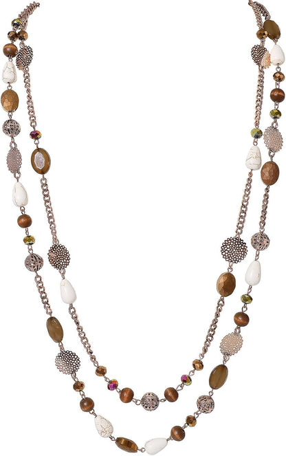 Bocar Long Necklaces for Women Trendy, Boho Layered Crystal Beaded Collar Necklaces for Women, Fashion Statement Necklaces Jewelry