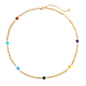 MTMY Beaded Necklaces for Women 14K Gold Plated Dainty Colorful Green/Rose Beaded Pearl Choker Necklace Delicate Boho Choker Necklace Jewelry Gift