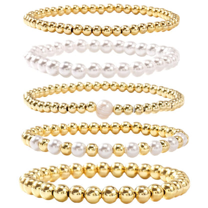 14K Gold Plated Pearl Beaded Cross Bracelets Stack Set for Women,Stretch Boho Colorful Christian Beads Ball Jewelry Friendship Summer Trendy Gift