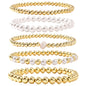 14K Gold Plated Pearl Beaded Cross Bracelets Stack Set for Women,Stretch Boho Colorful Christian Beads Ball Jewelry Friendship Summer Trendy Gift