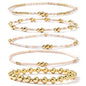 14K Gold Plated Pearl Beaded Cross Bracelets Stack Set for Women,Stretch Boho Colorful Christian Beads Ball Jewelry Friendship Summer Trendy Gift