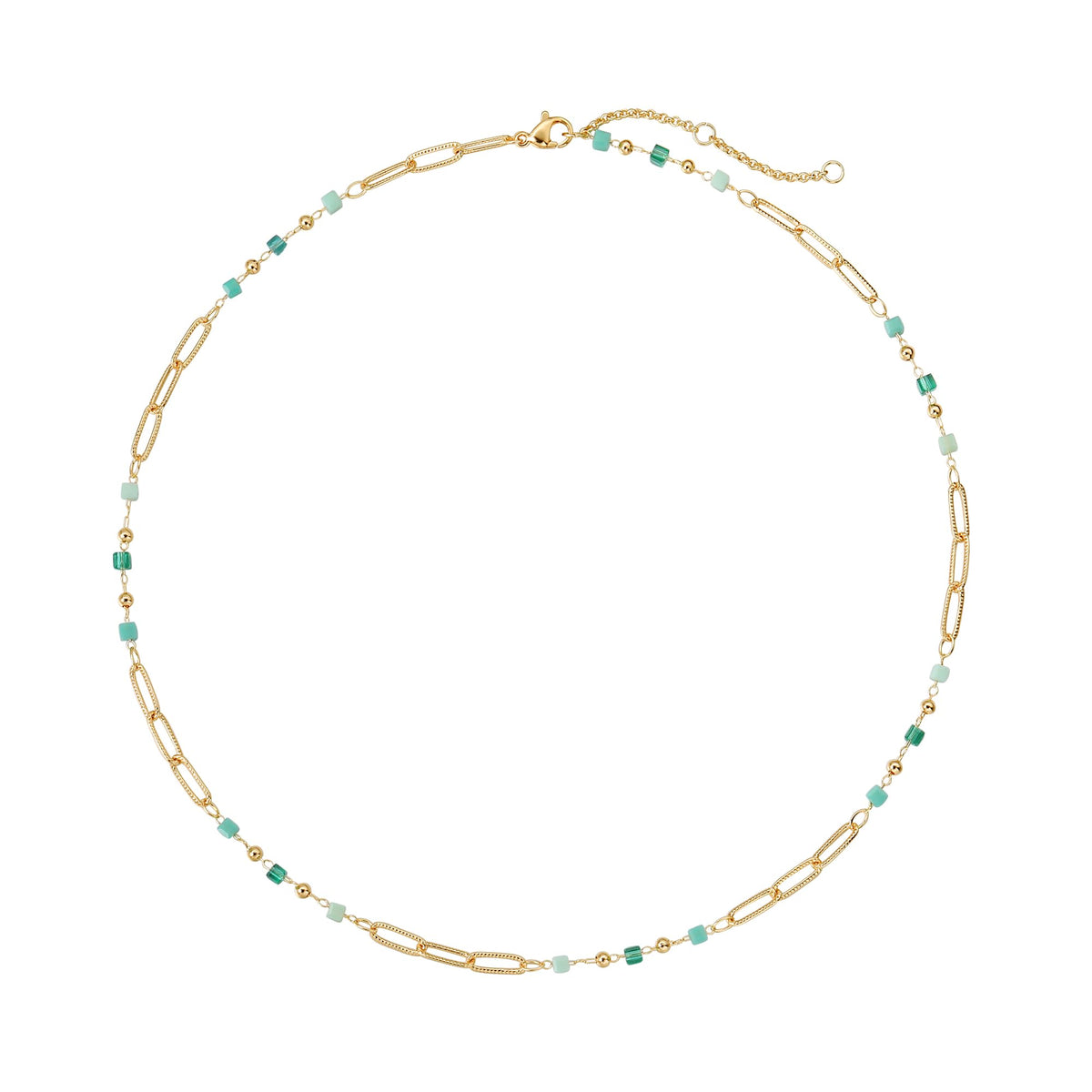 MTMY Beaded Necklaces for Women 14K Gold Plated Dainty Colorful Green/Rose Beaded Pearl Choker Necklace Delicate Boho Choker Necklace Jewelry Gift
