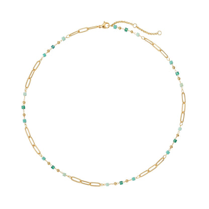 MTMY Beaded Necklaces for Women 14K Gold Plated Dainty Colorful Green/Rose Beaded Pearl Choker Necklace Delicate Boho Choker Necklace Jewelry Gift