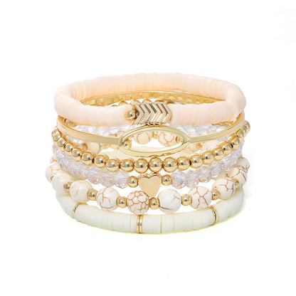 GOOJIDS Surfer Heishi Clay Bead Bracelets for Women Bohemian Stackable Gold Plated Beaded Stretch Bracelets Elastic Layering Friendship Bracelets Set Boho Jewelry