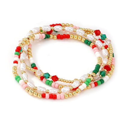 14K Gold Plated Pearl Beaded Cross Bracelets Stack Set for Women,Stretch Boho Colorful Christian Beads Ball Jewelry Friendship Summer Trendy Gift