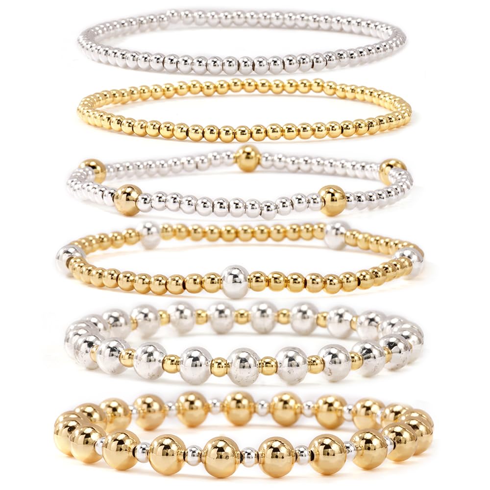 14K Gold Plated Pearl Beaded Cross Bracelets Stack Set for Women,Stretch Boho Colorful Christian Beads Ball Jewelry Friendship Summer Trendy Gift