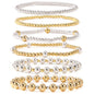 14K Gold Plated Pearl Beaded Cross Bracelets Stack Set for Women,Stretch Boho Colorful Christian Beads Ball Jewelry Friendship Summer Trendy Gift