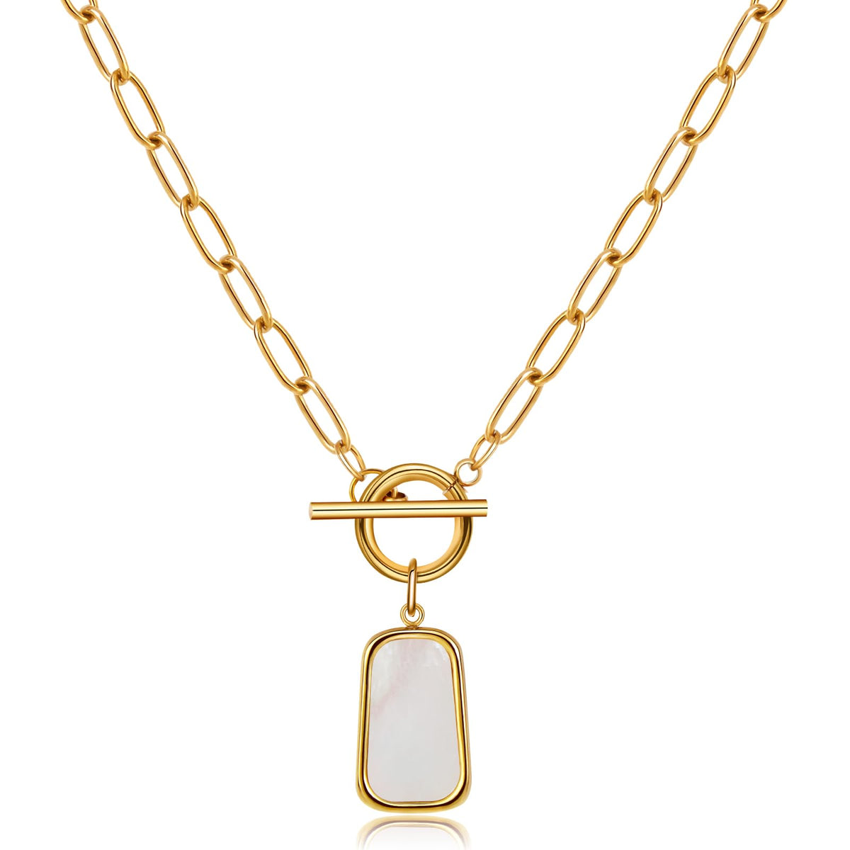 18K Gold Necklace for Women Trendy White Natural Shells Toggle Clasp