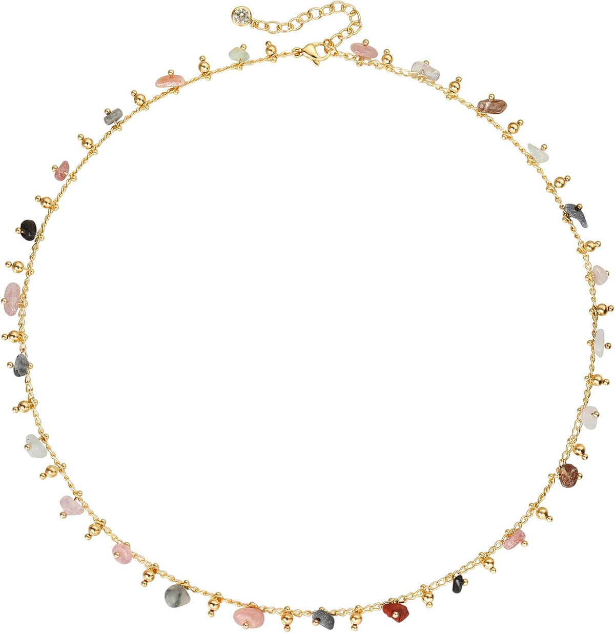 MTMY Beaded Necklaces for Women 14K Gold Plated Dainty Colorful Green/Rose Beaded Pearl Choker Necklace Delicate Boho Choker Necklace Jewelry Gift