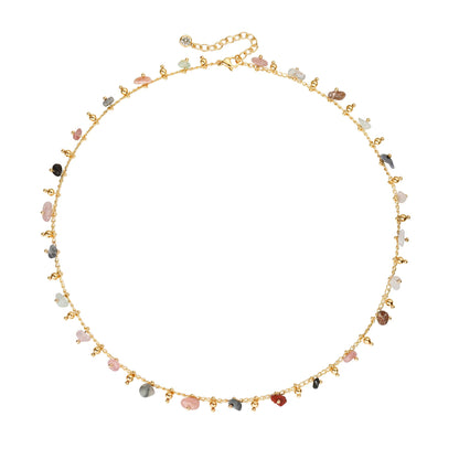 MTMY Beaded Necklaces for Women 14K Gold Plated Dainty Colorful Green/Rose Beaded Pearl Choker Necklace Delicate Boho Choker Necklace Jewelry Gift