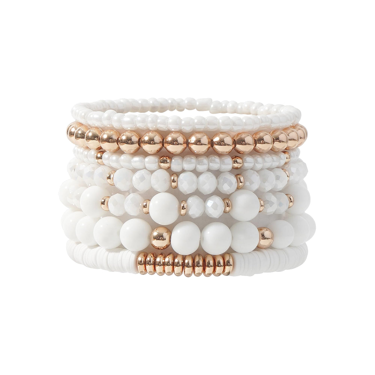 GOOJIDS Surfer Heishi Clay Bead Bracelets for Women Bohemian Stackable Gold Plated Beaded Stretch Bracelets Elastic Layering Friendship Bracelets Set Boho Jewelry