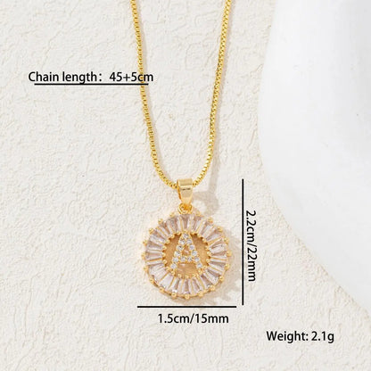 Women's Full diamond Rock sugar 26 letters Pendant Necklace Set Copper with zircon and gold plating Gold‑plated Round shape Flowers Fashion Accessories Layered Jewelry Set