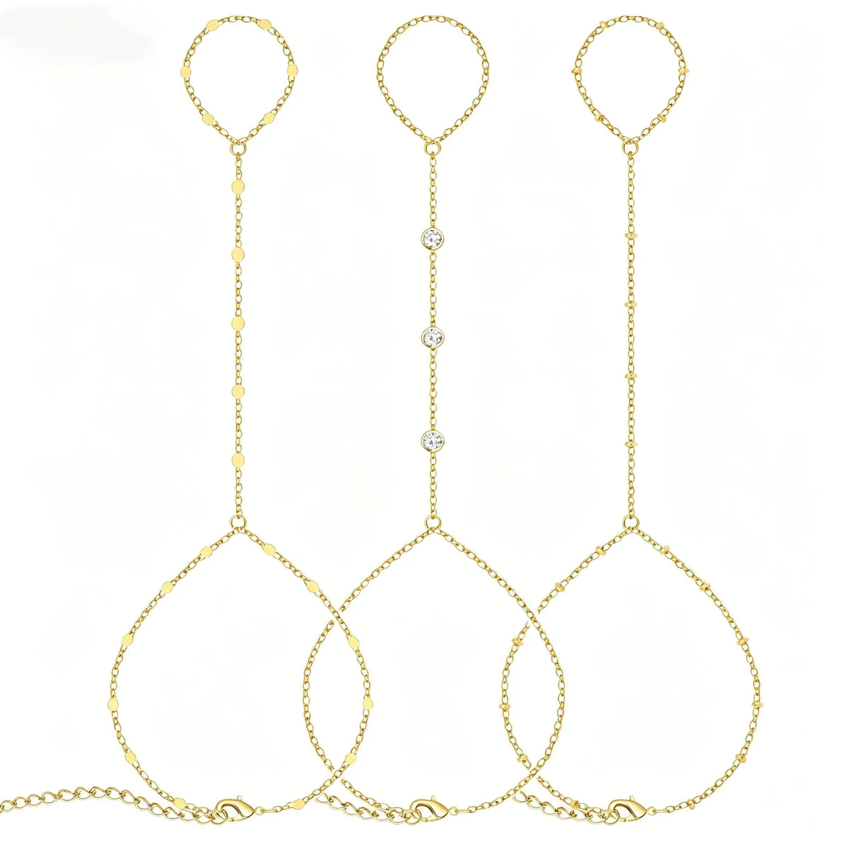 17KM 3Pcs New Dainty Stackable Ring Hand Chain, Adjustable 14K Gold-Plated Trendy Bracelets for gift summerwins, Gold Stacked Bracelets, Layered Gold Bracelets