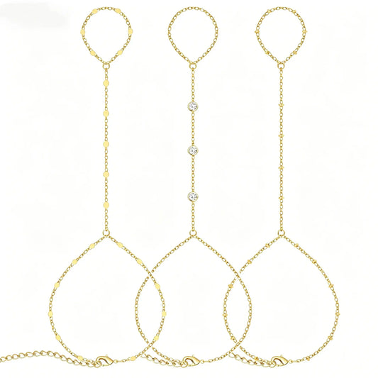 17KM 3Pcs New Dainty Stackable Ring Hand Chain, Adjustable 14K Gold-Plated Trendy Bracelets for gift summerwins, Gold Stacked Bracelets, Layered Gold Bracelets