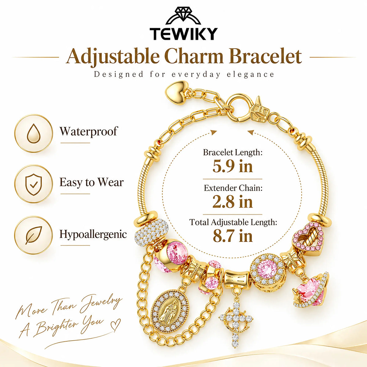 Tewiky Aurora Snake Chain Bracelet for Women, Dainty Two-Tone Gold & Silver Detachable Multi-Charm Bracelet, Customizable DIY Mix and Match Stackable Wrist Jewelry, Trendy Daily Accessory, Perfect Gift for Mother's Day & Summer Occasions tiktokshopbacktos