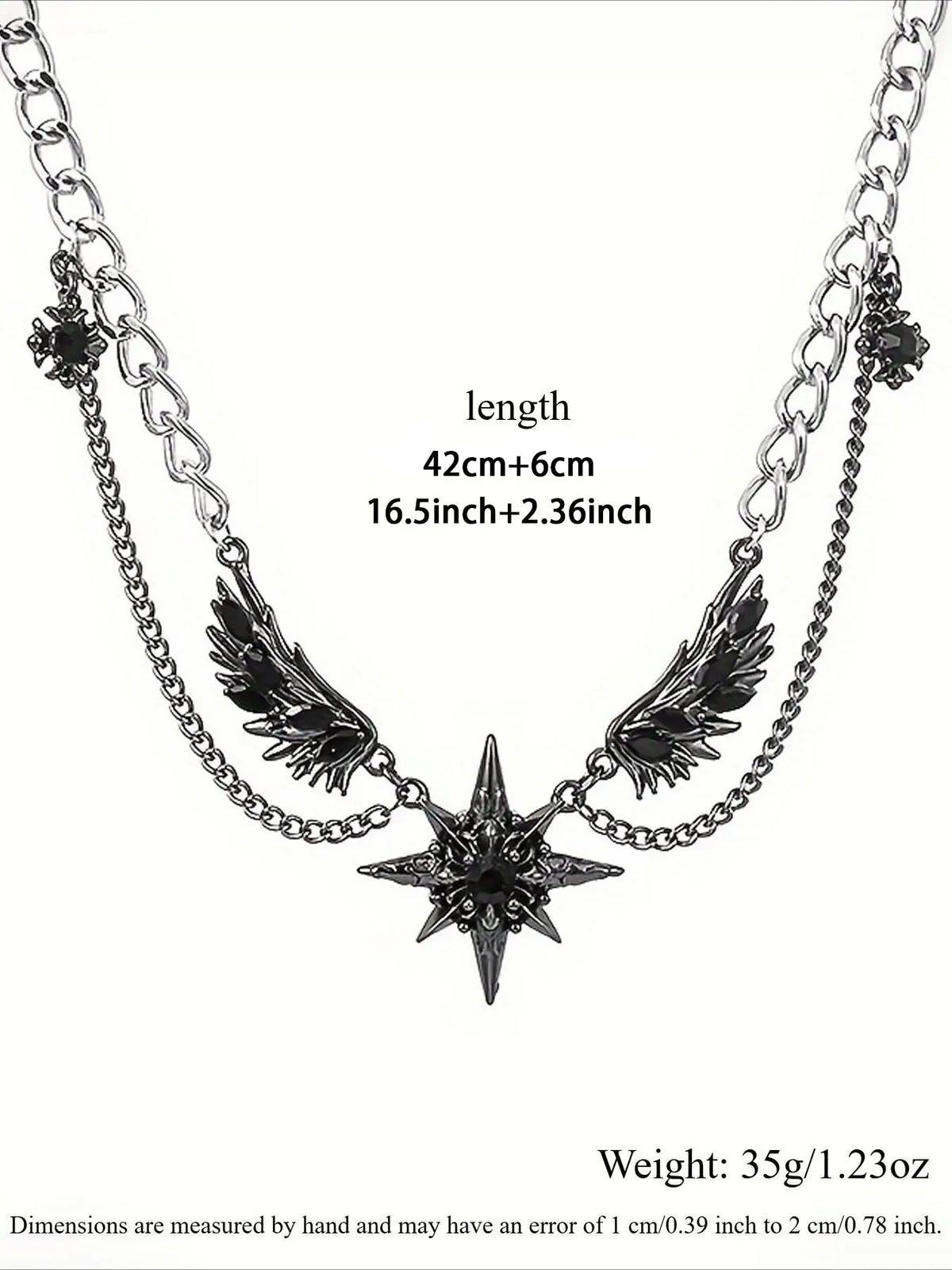 Hiphop Trendy Dark Style Starburst Wings Design Necklace, Punk Personalized Unisex Party Hiphop Necklace, Men Women Fashion Jewelry, Star Shine Necklace, Bling Chain, Alloy Necklace