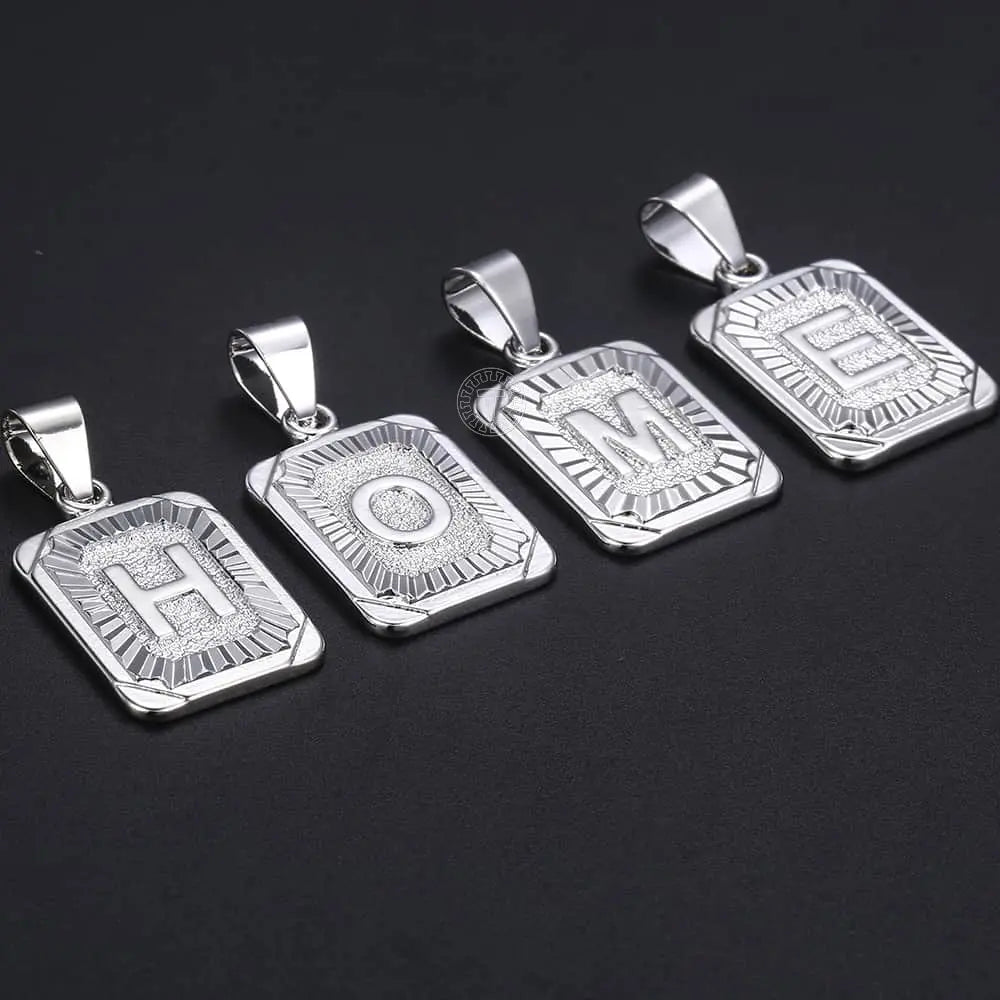 Hermah Silver Color Initial Letter A-Z Pendant Necklace 18"-22" Stainless Steel Curb Chain Charm Jewelry