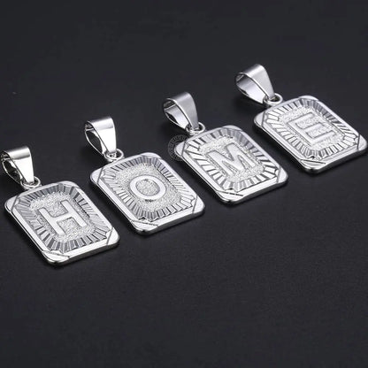 Hermah Silver Color Initial Letter A-Z Pendant Necklace 18"-22" Stainless Steel Curb Chain Charm Jewelry
