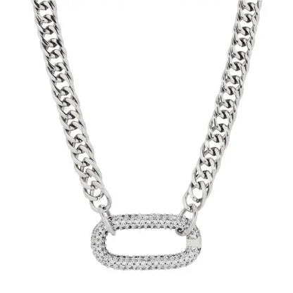 Tewiky Cuban Link Chain Necklace with Zircon Clasp for Men Women Trendy 16 Inch Zirconia Cross Pendant Jewelry Gift Back To School