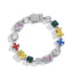 Colorful Dopamine Zircon Bracelet, Iced-Out Cross Gemstone Hip Hop Bracelet for Men and Women