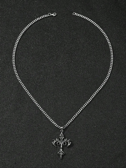 Men's Fashion Hip Hop Vintage Cross Pendant Necklace, Cuban Link Chain Necklace, Street Style Urban Edge Trendy Jewelry, Gothic Cross Design, Unique Fashion Accessory, Cross Necklaces