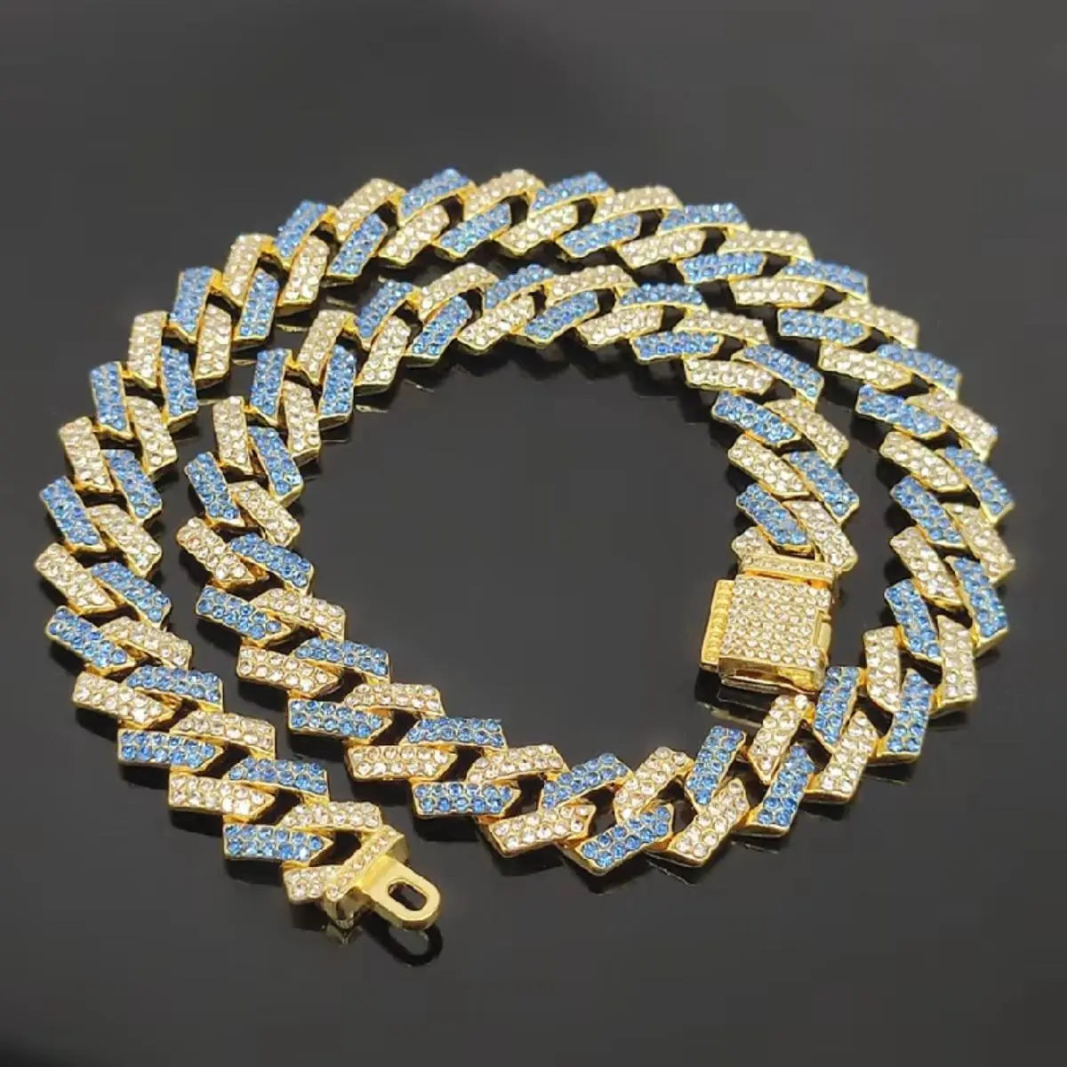 Pink Blue Cuban Link Necklace Small Flip Cubic Zirconia Unisex Hip Hop Chain Jewelry for Couples Daily Wear Party