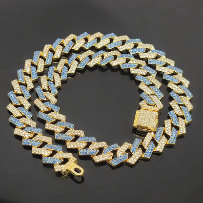 Pink Blue Cuban Link Necklace Small Flip Cubic Zirconia Unisex Hip Hop Chain Jewelry for Couples Daily Wear Party