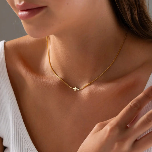 Tasiso Women's Dainty Gold Cross Necklace - 15"+2" Extension Chain, Hypoallergenic, Eco-Friendly Gold Jewelry, Exquisite Chic Cute Accessories for Women, Mother's Day Gift for Mom